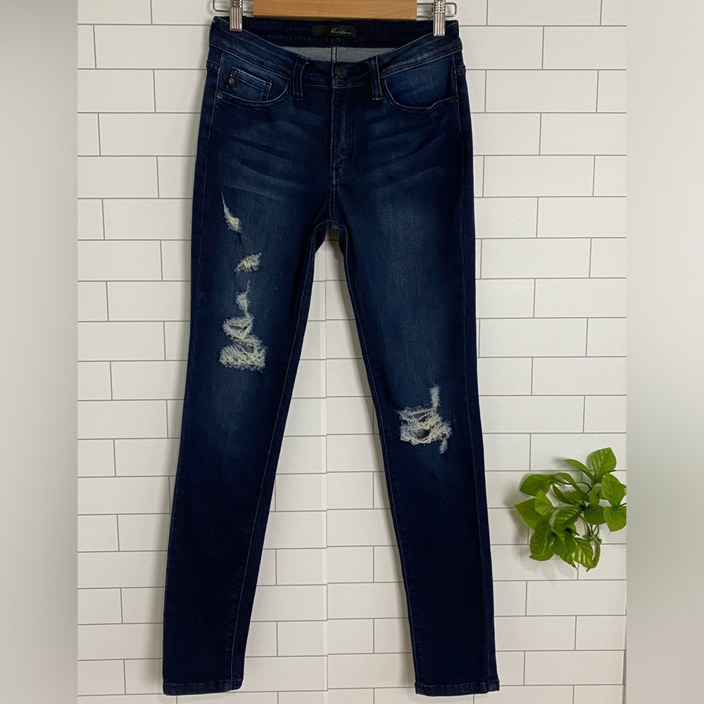 KanCan Jegging Skinny Jeans Junior's Size 7/27 Dark Wash Destroyed Denim